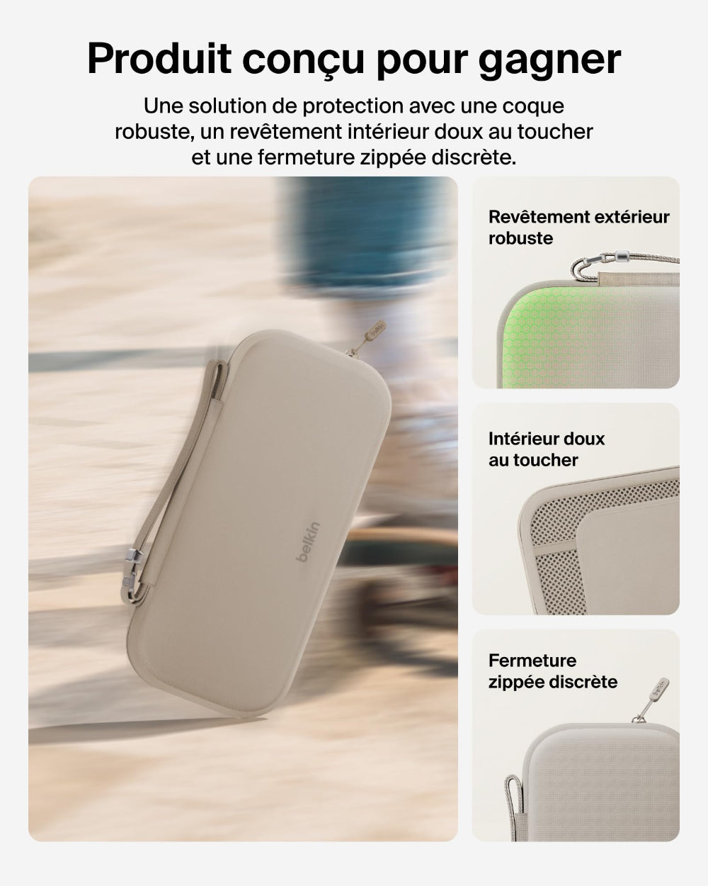 Belkin Gaming Travel Case for Nintendo Switch 2| Travel Storage Case with Game Card Storage, Hidden AirTag Pocket, Water-Resistant Exterior, Sand