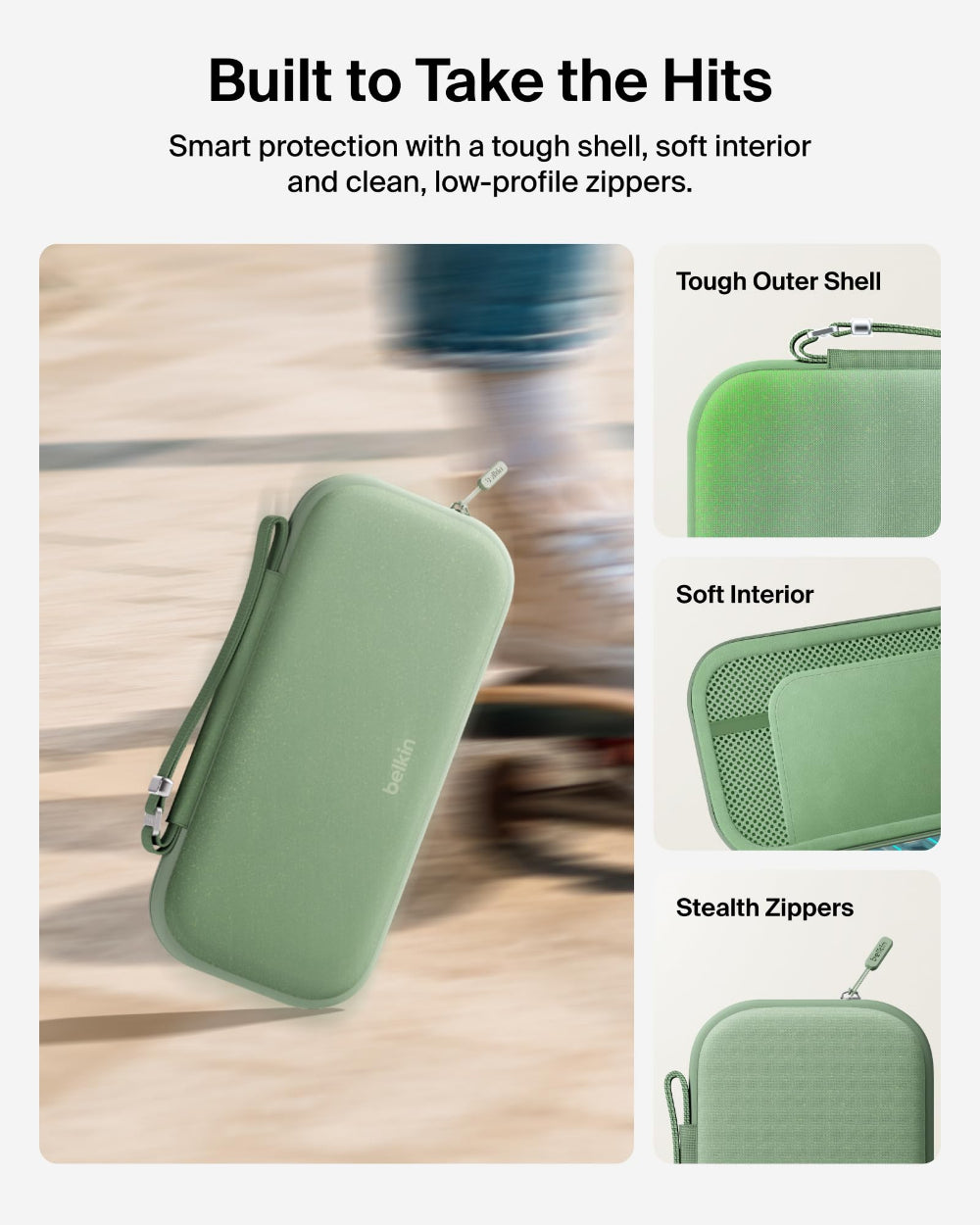 Belkin Gaming Travel Case for Nintendo Switch 2, Water-Resistant Protective Carrying Case, Game Card Storage, Hidden AirTag Pocket, Sage