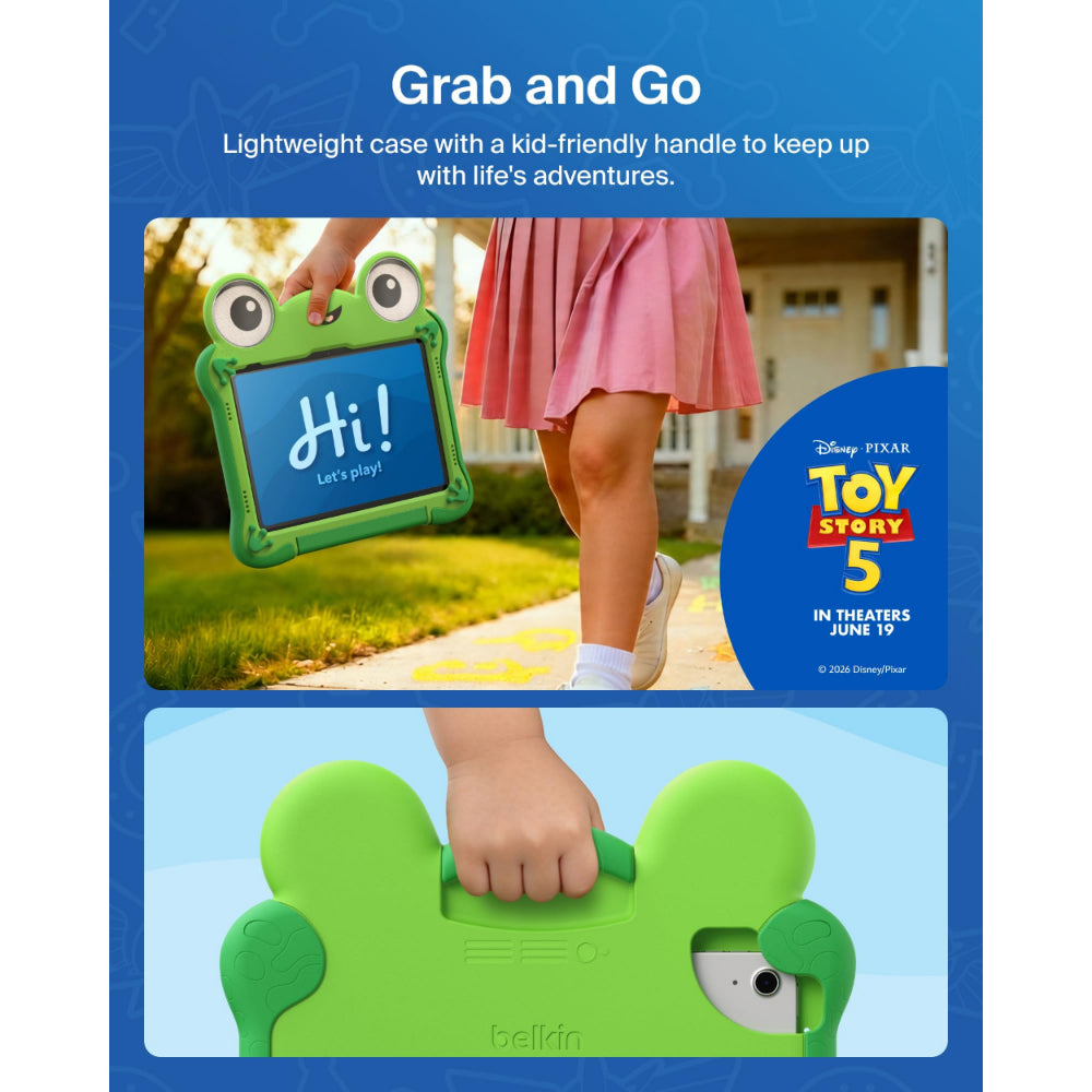 Belkin Disney Toy Story 5 Lilypad Case for iPad 10th/11th Gen (A16)| iPad case for Kids with Kickstand & Handle, Lightweigh Easy-grip, Shock Absorbing Drop Protection Case, Green