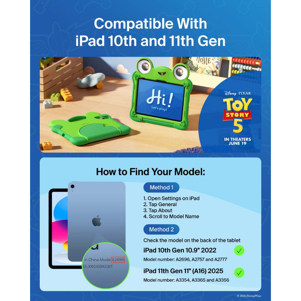 Belkin Disney Toy Story 5 Lilypad Case for iPad 10th/11th Gen (A16)| iPad case for Kids with Kickstand & Handle, Lightweigh Easy-grip, Shock Absorbing Drop Protection Case, Green