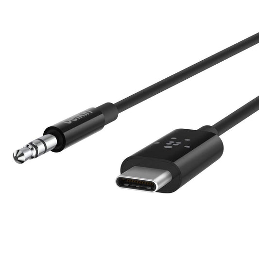 Belkin RockStar USB-C to 3.5mm Aux Cable| 3-Ft  Audio Cable, PVC Jacket with Aluminum Heads, Heavy Duty, for iPhone 15, Samsung Galaxy S23, Z Fold, iPad, MacBook, Pixel, more - Black