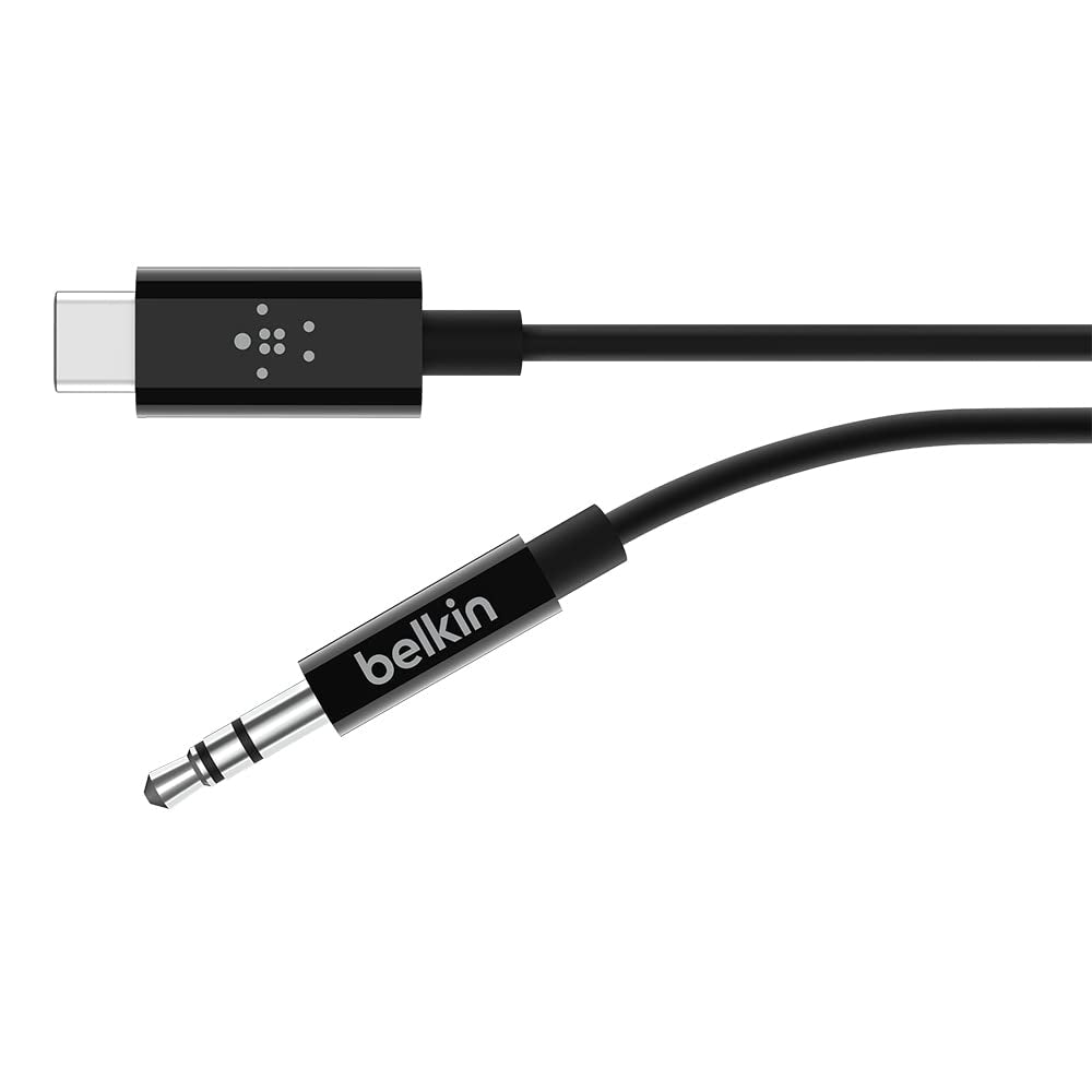 Belkin RockStar USB-C to 3.5mm Aux Cable| 3-Ft  Audio Cable, PVC Jacket with Aluminum Heads, Heavy Duty, for iPhone 15, Samsung Galaxy S23, Z Fold, iPad, MacBook, Pixel, more - Black