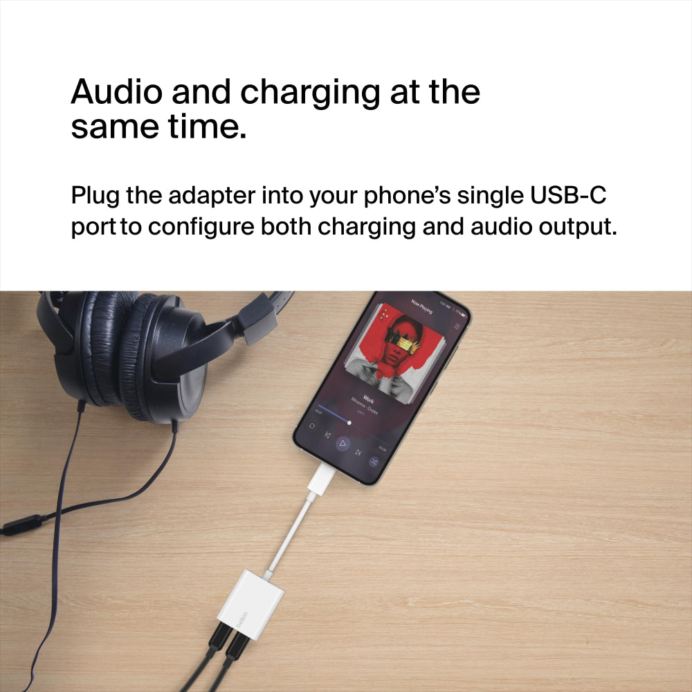 محول بيلكين روكستار 1X USB-C للصوت 1X USB-C للشحن -