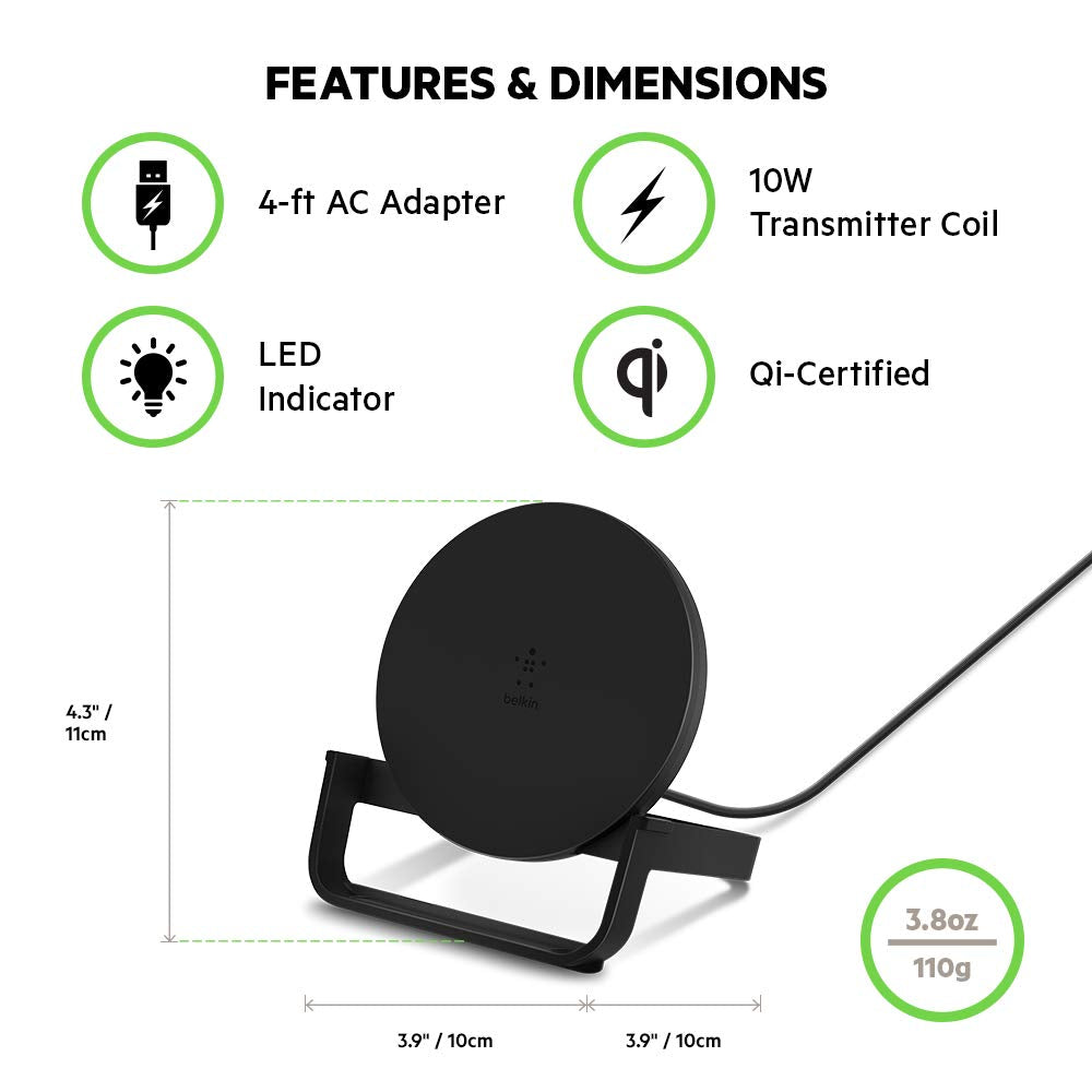 Belkin - Boost Up Wireless Charging Stand 10W with 1.2 m cable and AC adapter - Black