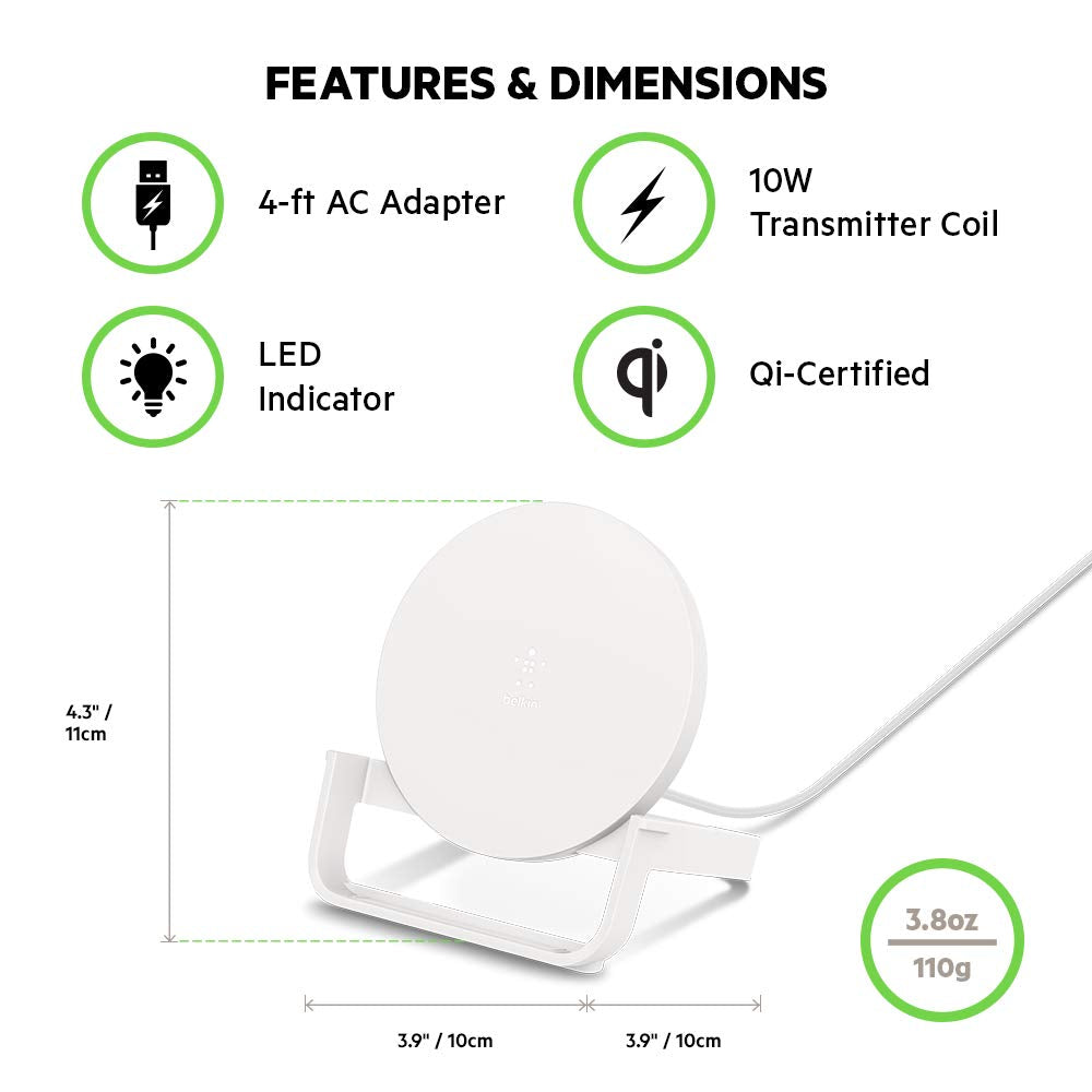 Belkin - Boost Up Wireless Charging Stand 10W with 1.2 m cable and AC adapter - White