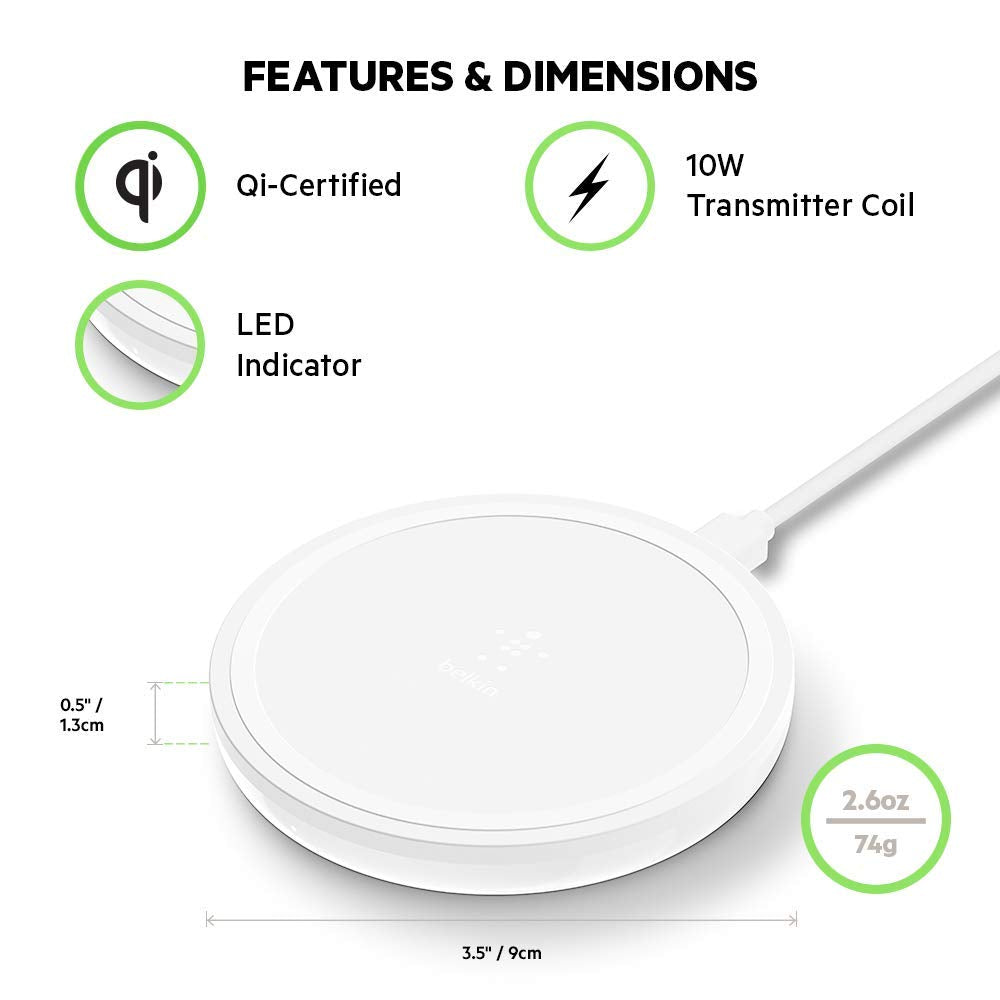 Belkin - Boost Up Wireless Charging Pad 10W ( AC Adapter Not Included) - White