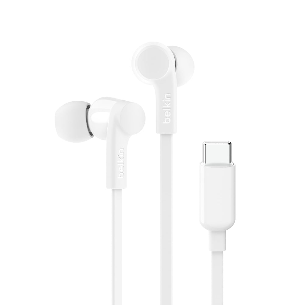 Belkin SoundForm Headphones - Wired In-Ear Earphones With Microphone - Wired Earbuds For iPad Mini, Galaxy & More With USB-C Connector (USB-C Headphones) (White)