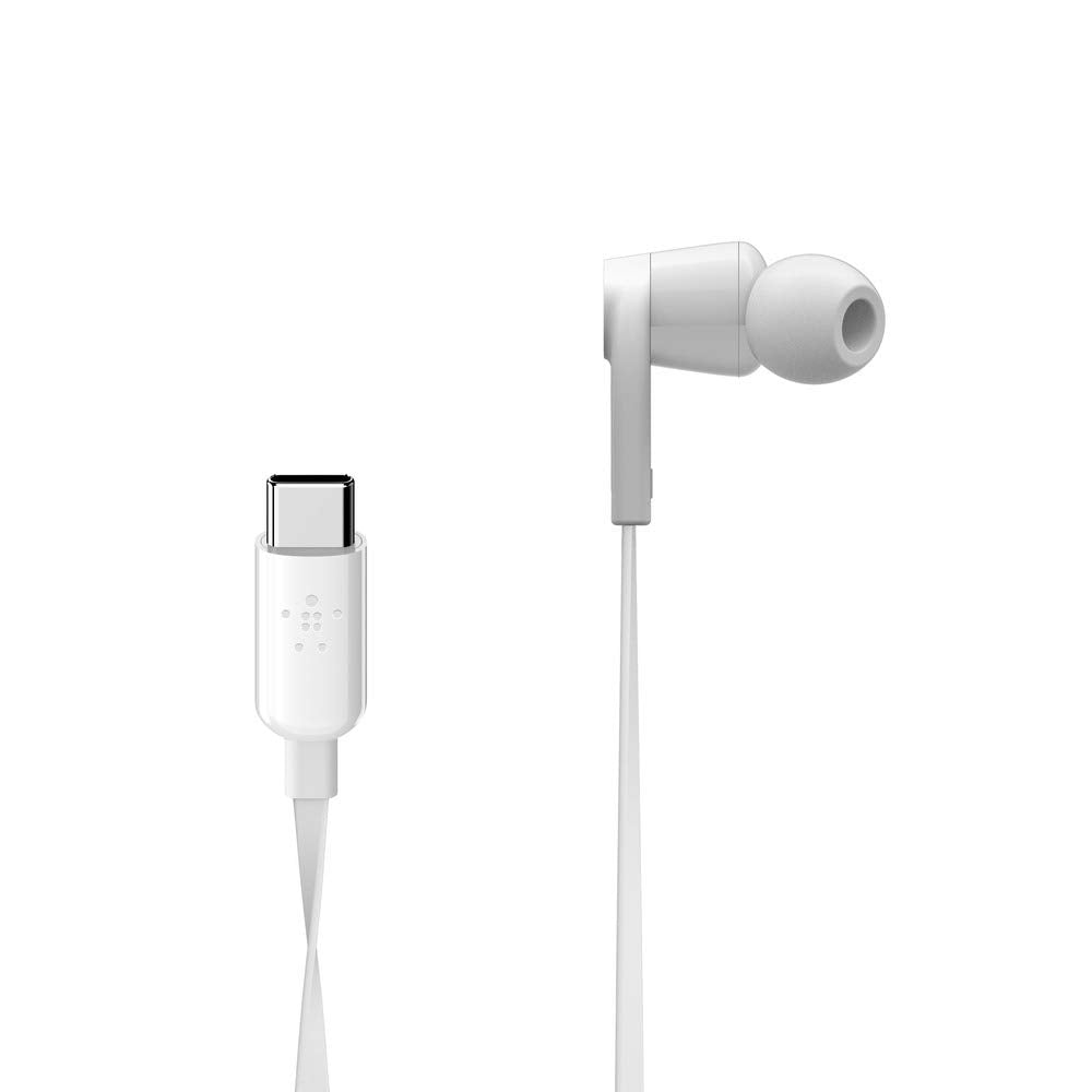 Belkin SoundForm Headphones - Wired In-Ear Earphones With Microphone - Wired Earbuds For iPad Mini, Galaxy & More With USB-C Connector (USB-C Headphones) (White)