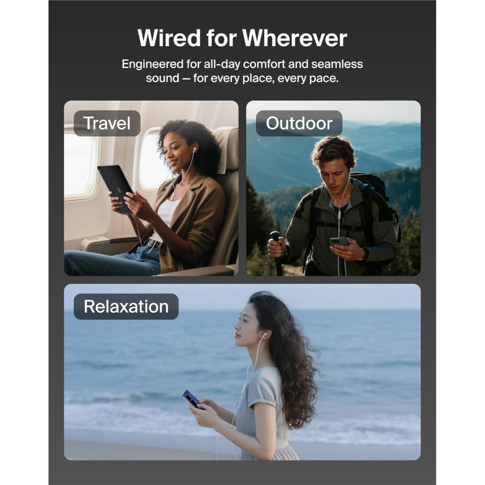 Belkin SoundForm ANC Wired USB-C Earbuds, Active Noise Cancellation, Hi-Res Audio, Built-In Microphone, IPX5 Water Resistant, White
