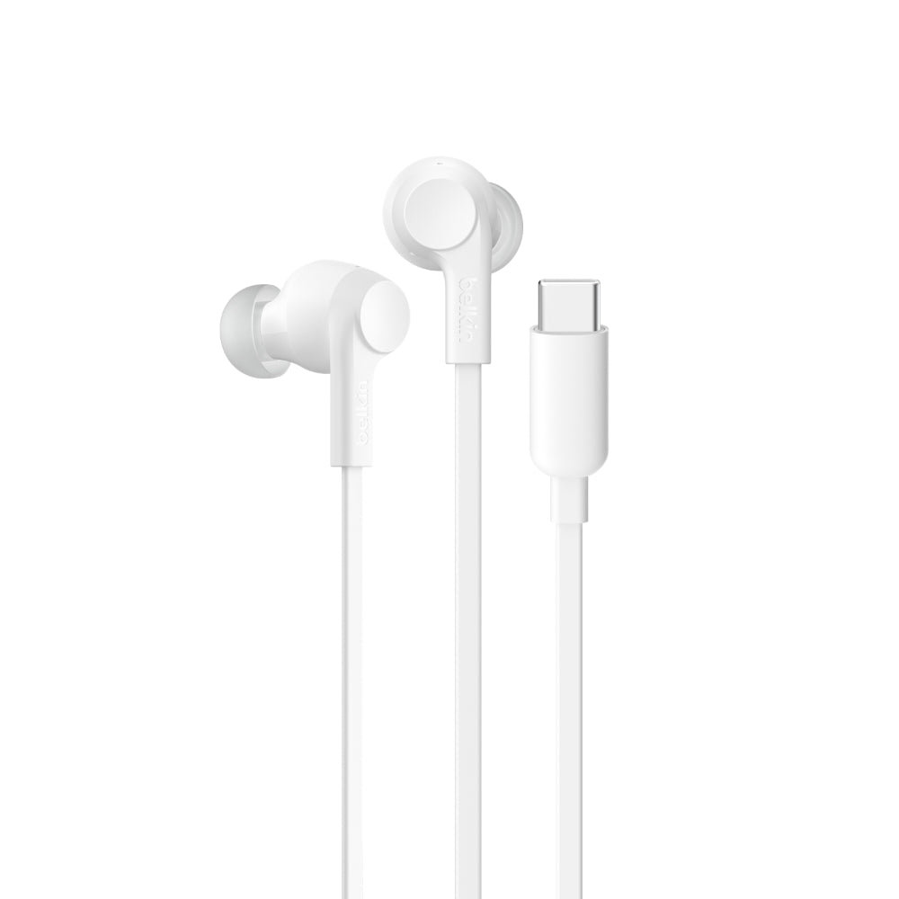 Belkin SoundForm ANC Wired USB-C Earbuds, Active Noise Cancellation, Hi-Res Audio, Built-In Microphone, IPX5 Water Resistant, White