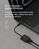 Belkin Connect USB-C to Ethernet Adapter 100W| Wired Internet Connection, Ultra Fast Charging, Browsing Streaming Gaming for iPhone 15, iPads, MacBooks, Android, Samsung, Surface, PC, Laptops - Black