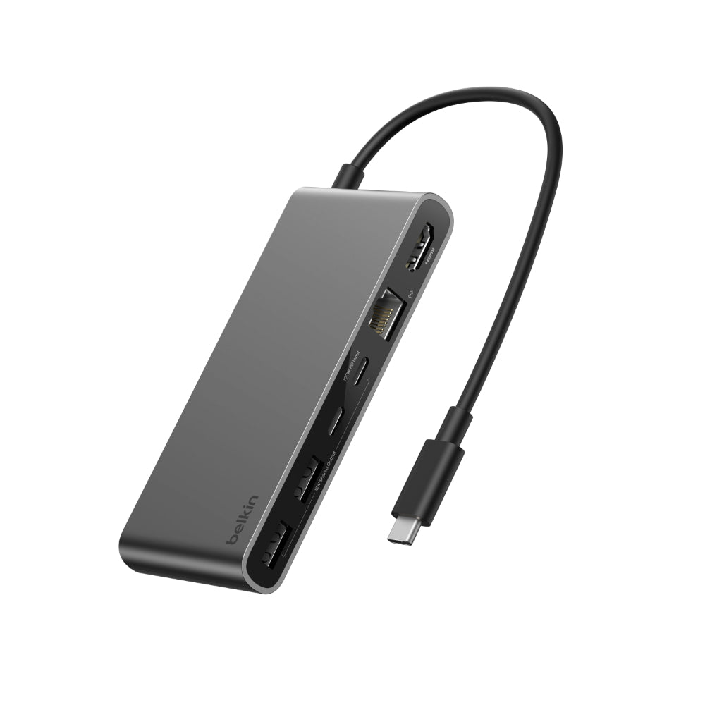 Belkin Multiport Hub8In1 C To (2 Usba 1 Usbc 1 Usbc Pd 1 Ethrnt 1 Hdmi 1 Micro Sd 1 Sd) Space Grey