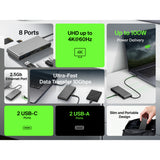 Belkin Multiport Hub8In1 C To (2 Usba 1 Usbc 1 Usbc Pd 1 Ethrnt 1 Hdmi 1 Micro Sd 1 Sd) Space Grey