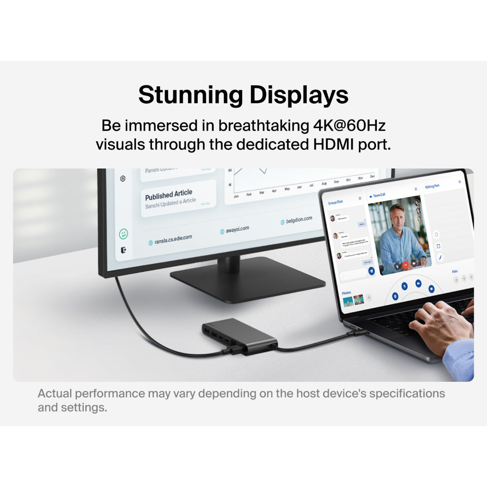 Belkin Multiport Hub8In1 C To (2 Usba 1 Usbc 1 Usbc Pd 1 Ethrnt 1 Hdmi 1 Micro Sd 1 Sd) Space Grey