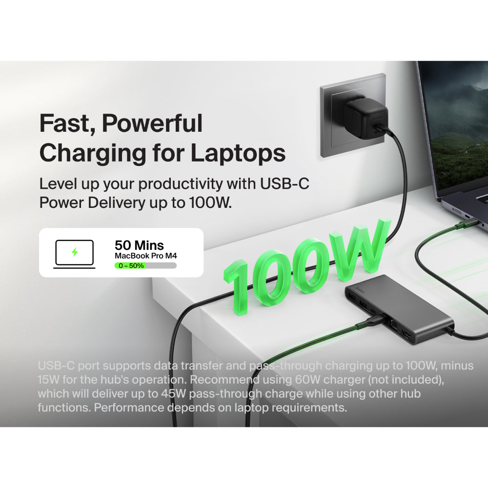 Belkin Multiport Hub8In1 C To (2 Usba 1 Usbc 1 Usbc Pd 1 Ethrnt 1 Hdmi 1 Micro Sd 1 Sd) Space Grey