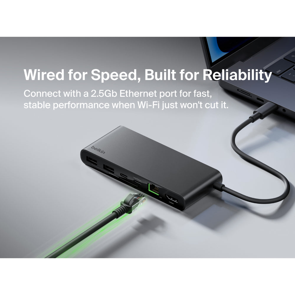 Belkin Multiport Hub8In1 C To (2 Usba 1 Usbc 1 Usbc Pd 1 Ethrnt 1 Hdmi 1 Micro Sd 1 Sd) Space Grey