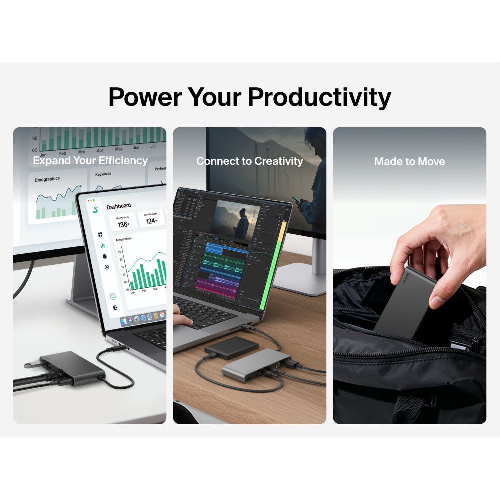 Belkin Multiport Hub8In1 C To (2 Usba 1 Usbc 1 Usbc Pd 1 Ethrnt 1 Hdmi 1 Micro Sd 1 Sd) Space Grey