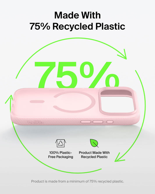 Belkin Grip Case for iPhone 17 Pro 6.3", 6 Ft. Drop Protection, MagSafe Compatible, Anti-Scratch, Slim 1.1cm, Raised Edges, Enhanced Grip, Polished Buttons, Made with Recycled Material - Pink