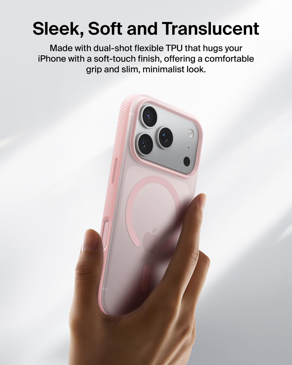 جراب بيلكين ذو الغطاء المانع للانزلاق لهاتف آيفون 17 برو، لون وردي شفاف