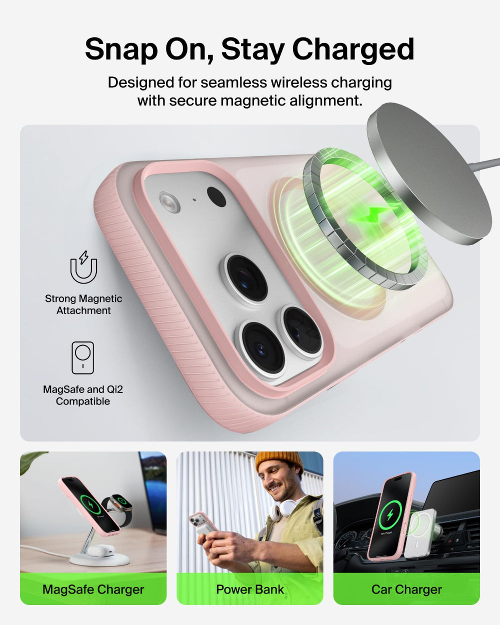 جراب بيلكين ذو الغطاء المانع للانزلاق لهاتف آيفون 17 برو، لون وردي شفاف