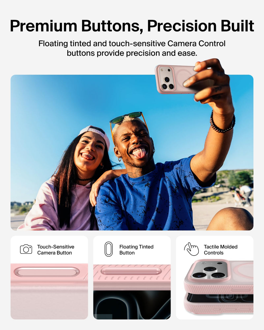 جراب بيلكين ذو الغطاء المانع للانزلاق لهاتف آيفون 17 برو، لون وردي شفاف