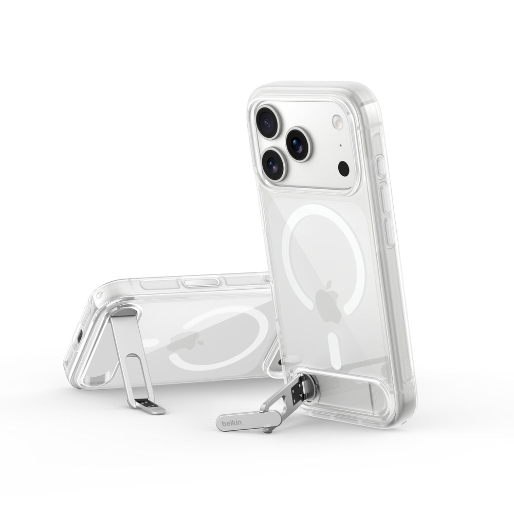 Belkin iPhone 18 Pro SheerForce Case with KickStand | 13Ft Drop Protection with MagSafe, Shock Absorbing Nano-Titan & Anti-Yellowing Technology, LandScape or Portrait Orientation - Clear