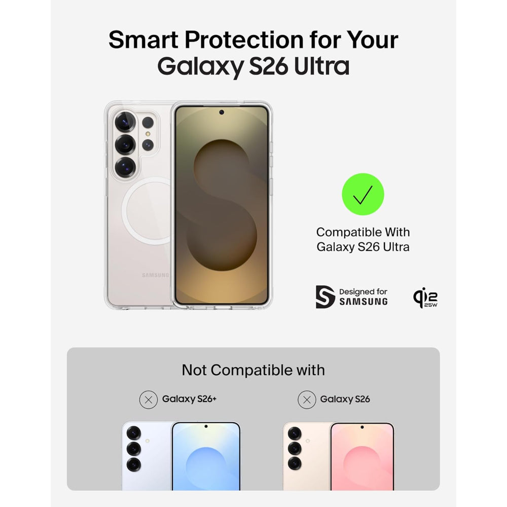 Belkin ScreenForce Magnetic Case for Samsung Galaxy S26 Ultra, Wireless Charging Compatible, Anti-Yellowing, Drop Protection, Heat Dissipation, Clear