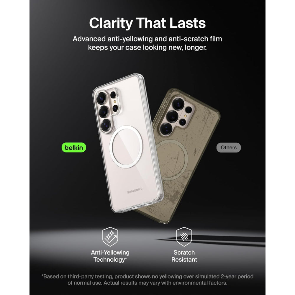 Belkin ScreenForce Magnetic Case for Samsung Galaxy S26 Ultra, Wireless Charging Compatible, Anti-Yellowing, Drop Protection, Heat Dissipation, Clear