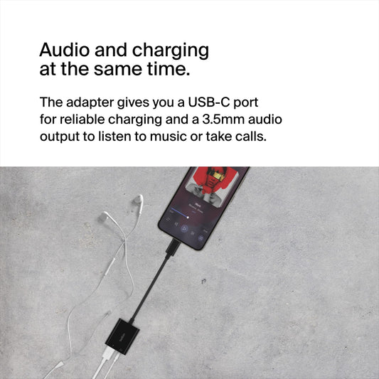 Belkin RockStar 3.5mm Audio with USB-C Charge Adaptor Included, USB-C Audio Adaptor Compatible with iPad Pro, Galaxy, Note, Google Pixel, LG G6, Sony Xperia, OnePlus and More - Black