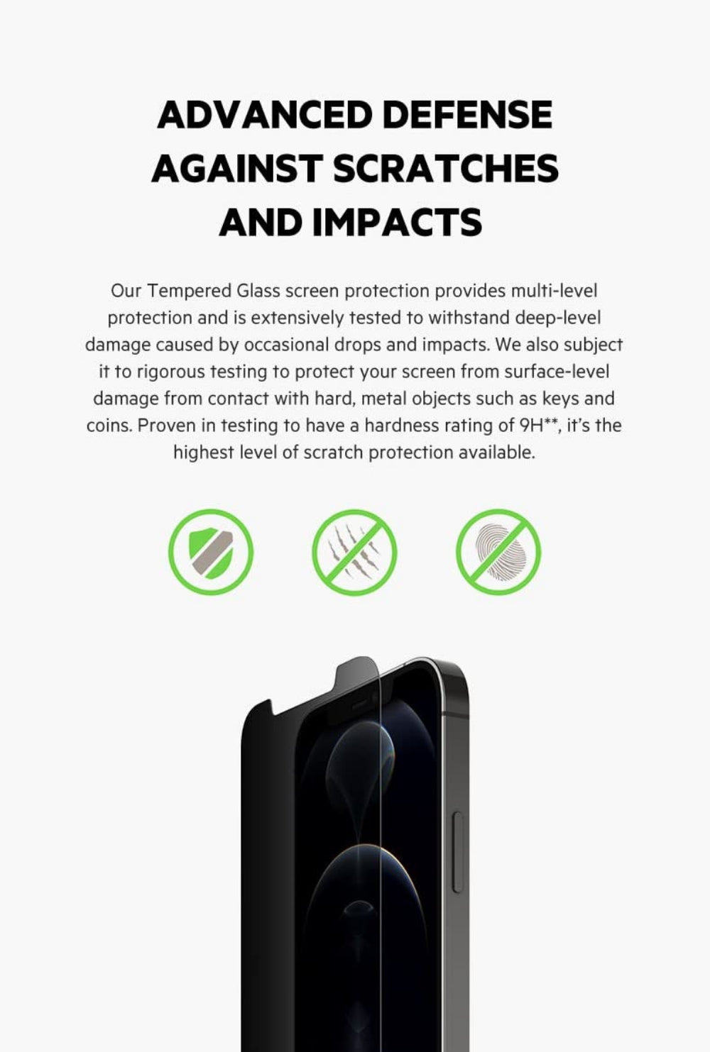 Belkin SCREENFORCE Privacy iPhone 12 / 12 Pro Screen Protector - Tempered Glass w/ AntiMicrobial Surface, 9H Hardness, Anti-Scratch, Case Friendly w/ Easy Align Tray - Privacy