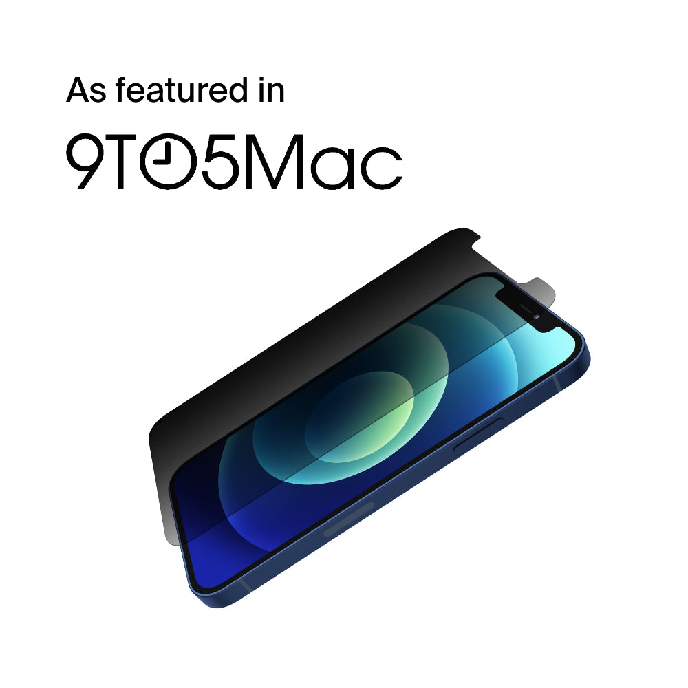 Belkin SCREENFORCE Privacy iPhone 12 / 12 Pro Screen Protector - Tempered Glass w/ AntiMicrobial Surface, 9H Hardness, Anti-Scratch, Case Friendly w/ Easy Align Tray - Privacy