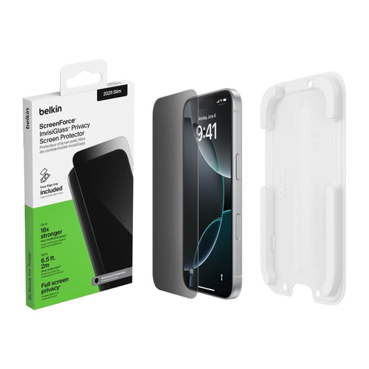 Belkin iPhone 17 Air Screen Protector 6.9", InvisiGlass Tempered Glass, Edge to Edge Drop Protection, Scratch Resistant, Case Friendly, w/ Easy Install Tray - Privacy