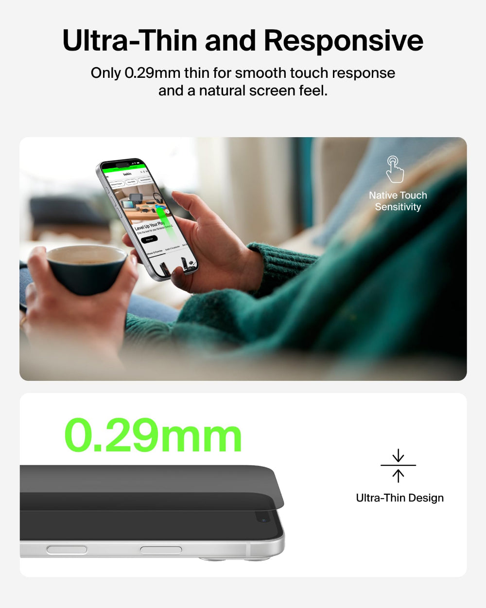Belkin iPhone 17 Air Screen Protector 6.9", InvisiGlass Tempered Glass, Edge to Edge Drop Protection, Scratch Resistant, Case Friendly, w/ Easy Install Tray - Privacy