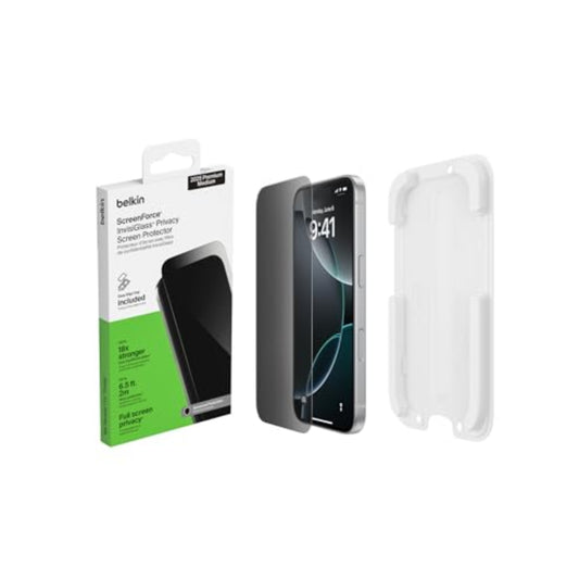 Belkin iPhone 17 Pro Screen Protector 6.3", InvisiGlass Tempered Glass, Edge to Edge Drop Protection, Scratch Resistant, Case Friendly, w/ Easy Install Tray - Privacy