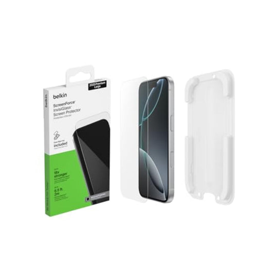 Belkin iPhone 17 Pro Max Screen Protector 6.9", InvisiGlass Tempered Glass, Edge to Edge Drop Protection, Scratch Resistant, Case Friendly, w/ Easy Install Tray - Clear