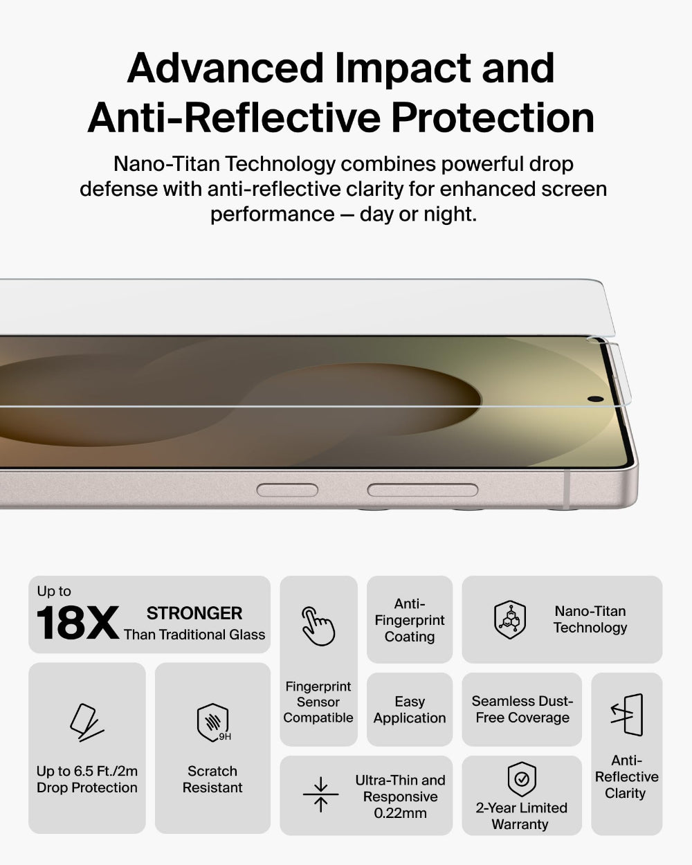 Belkin ScreenForce Titan SmartShield Screen Protector for Samsung Galaxy S26 Ultra, Anti-Reflective, 9H Scratch Resistant, Fingerprint Compatible, Clear