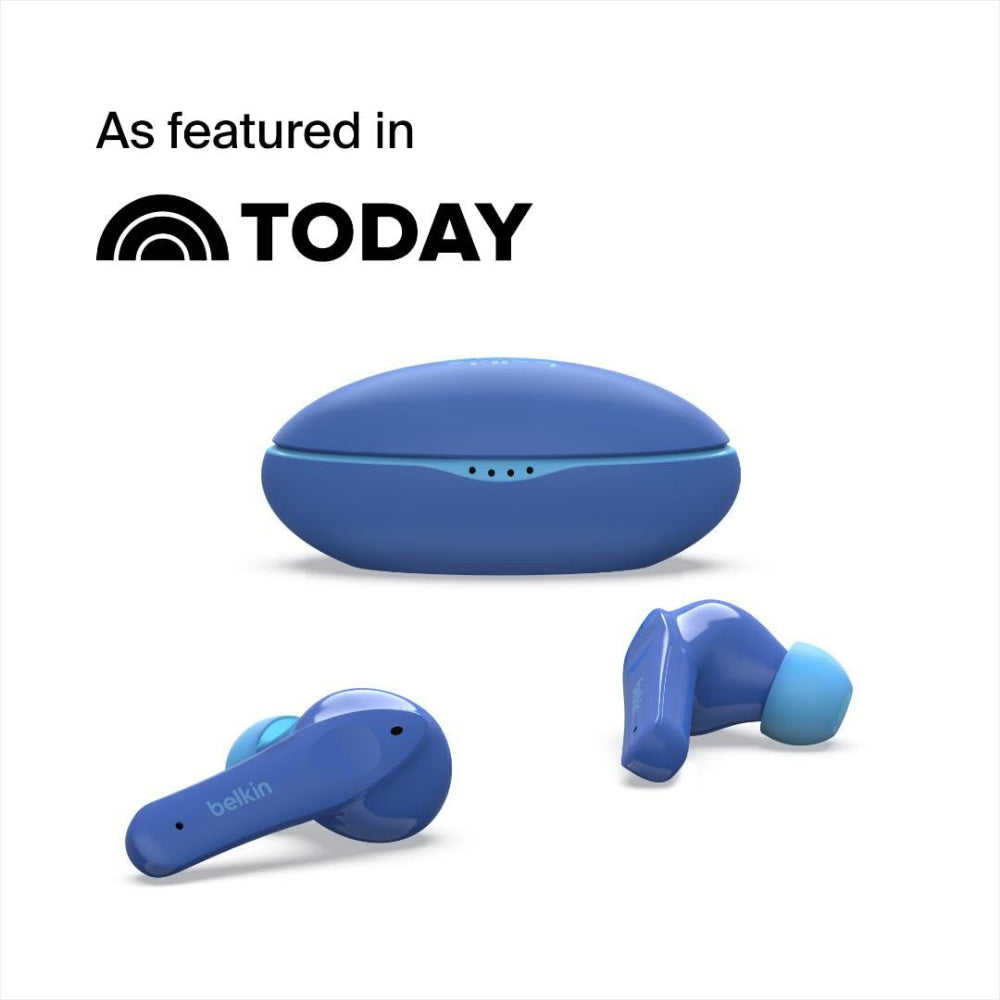 Belkin SOUNDFORM NANO True Wireless Earbuds for KIDS - Bluetooth In-Ear KID FRIENDLY w/ Volume Limiter & Touch Control, 24HRS Battery, for Apple iPhone/iPad, Samsung/Huawei, Tablets & Laptops - Blue