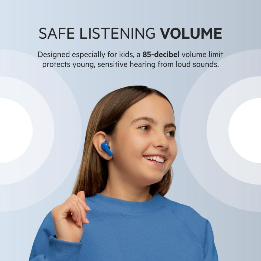 Belkin SOUNDFORM NANO True Wireless Earbuds for KIDS - Bluetooth In-Ear KID FRIENDLY w/ Volume Limiter & Touch Control, 24HRS Battery, for Apple iPhone/iPad, Samsung/Huawei, Tablets & Laptops - Blue