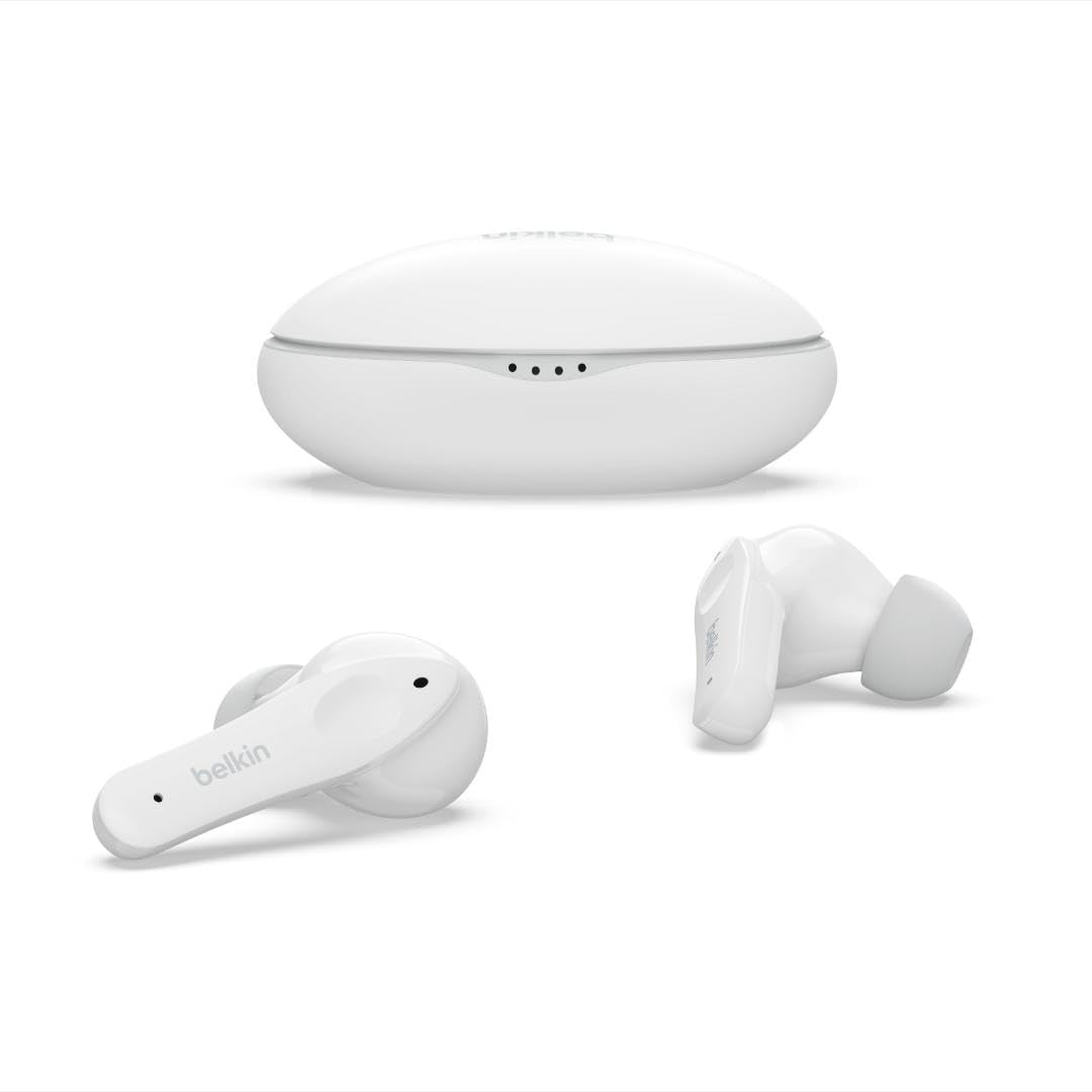 Belkin SOUNDFORM NANO True Wireless Earbuds for KIDS - Bluetooth In-Ear KID FRIENDLY w/ Volume Limiter & Touch Control, 24HRS Battery, for Apple iPhone/iPad, Samsung/Huawei, Tablets & Laptops - White