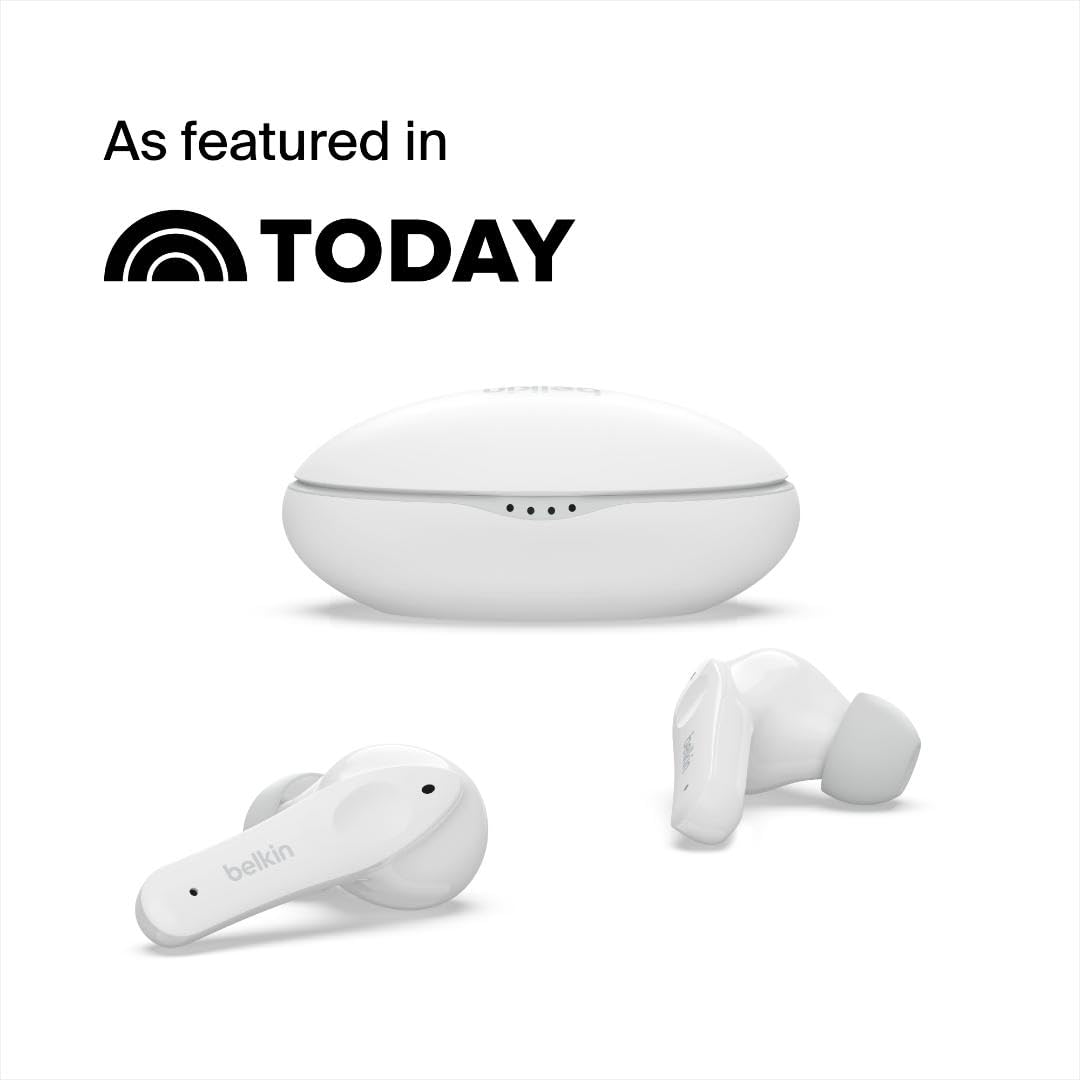 Belkin SOUNDFORM NANO True Wireless Earbuds for KIDS - Bluetooth In-Ear KID FRIENDLY w/ Volume Limiter & Touch Control, 24HRS Battery, for Apple iPhone/iPad, Samsung/Huawei, Tablets & Laptops - White