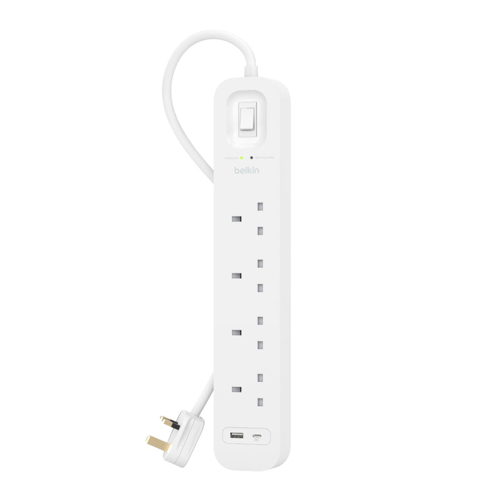 BELKIN Surge Protector 4 outputs - 2 Ports USB-C and USB-A - 2M - White
