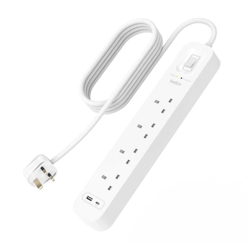 BELKIN Surge Protector 4 outputs - 2 Ports USB-C and USB-A - 2M - White