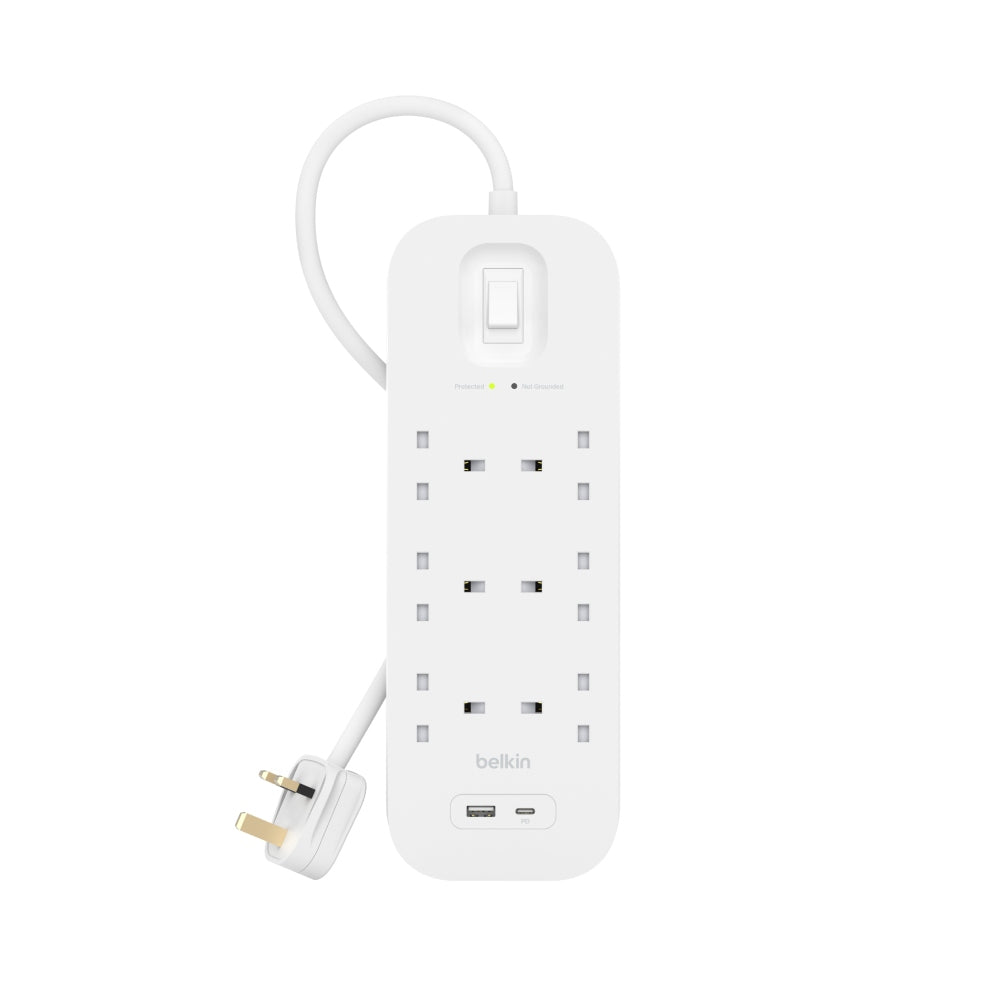 BELKIN Surge Protector 6 outputs - 2 Ports USB-C and USB-A - 2M - White