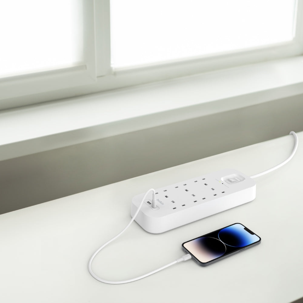 BELKIN Surge Protector 6 outputs - 2 Ports USB-C and USB-A - 2M - White