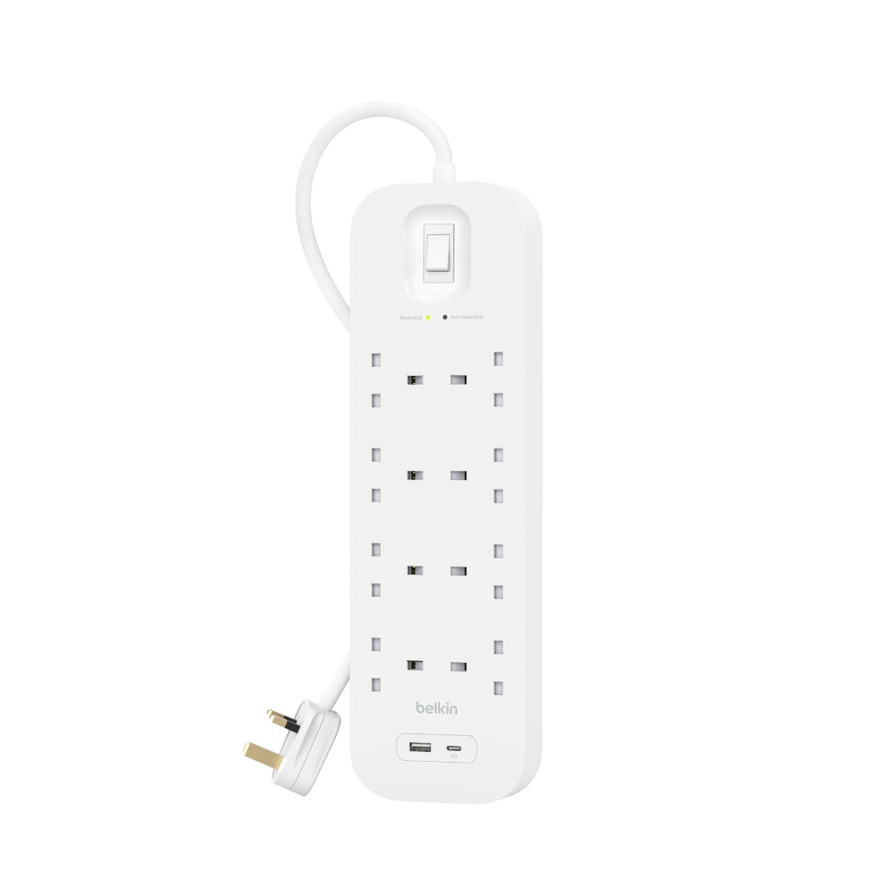 BELKIN Surge Protector 8 outputs - 2 Ports USB-C and USB-A - 2M - White