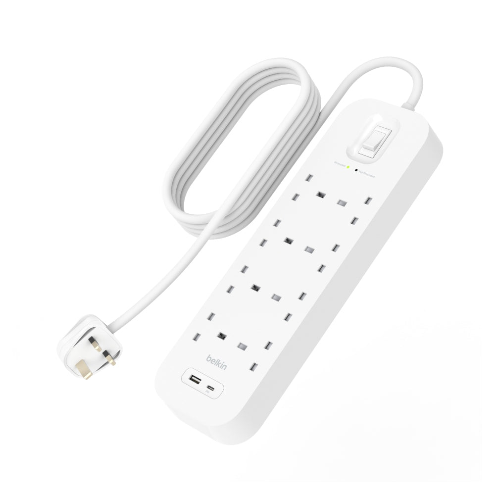 [OPEN BOX] BELKIN Surge Protector 8 outputs - 2 Ports USB-C and USB-A - 2M - White