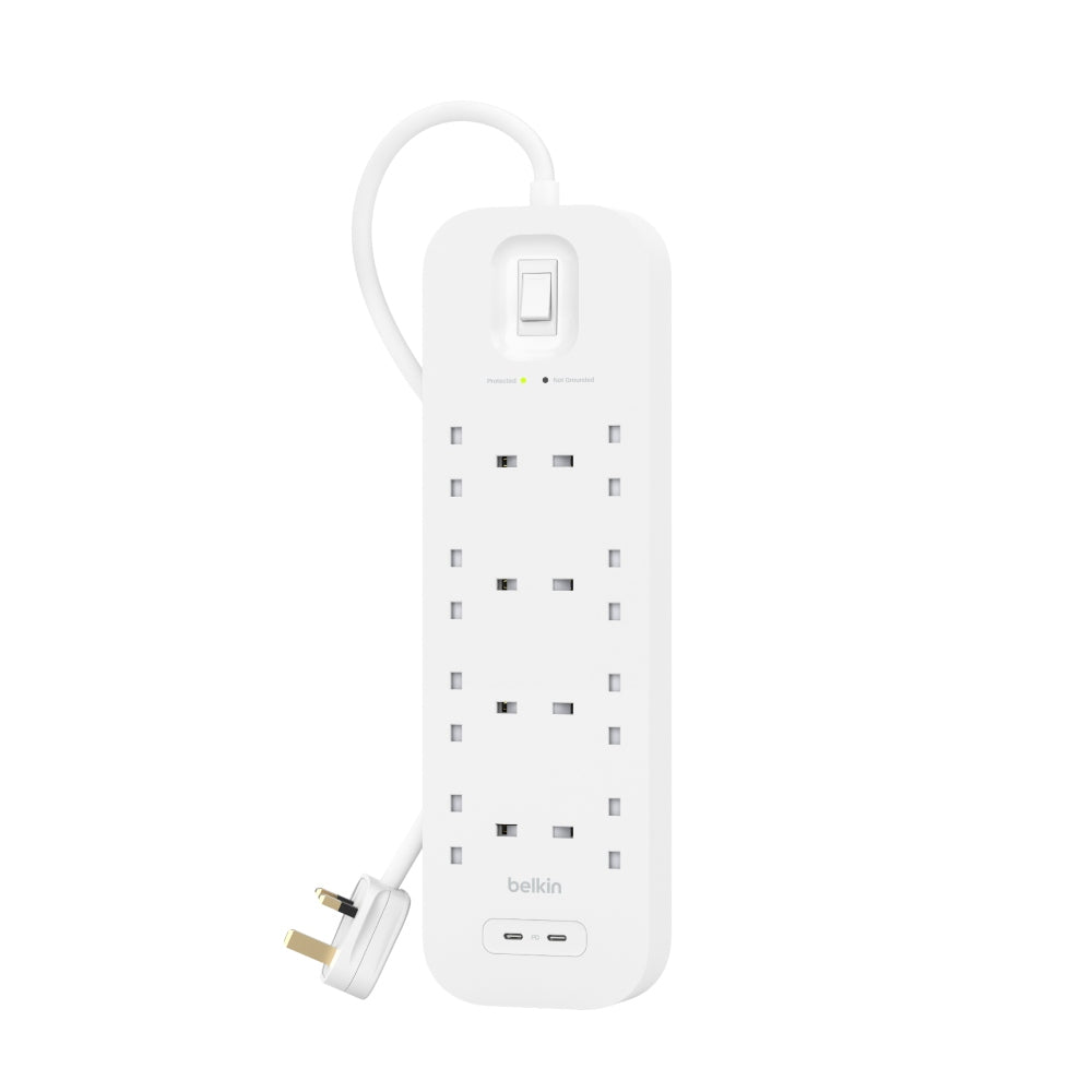 BELKIN Surge Protector - 8 outputs - 2 USB-C Ports - 2M - White