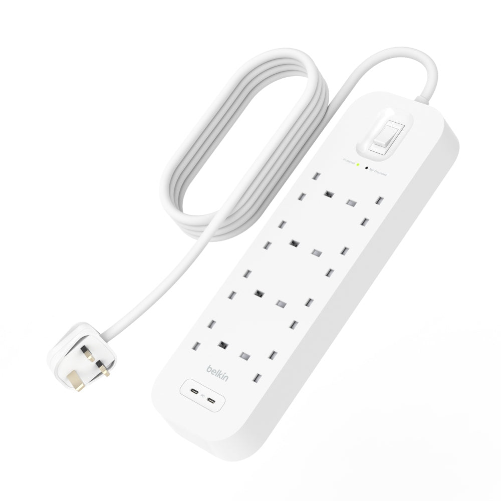 BELKIN Surge Protector - 8 outputs - 2 USB-C Ports - 2M - White