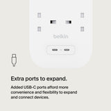 Belkin 8-Outlet Surge Protector w/ Dual USB-C Ports 30W| 2meters Cable Length, 900 Joules Protection, PD Fast Charge, Heavy Duty Chord, w/ Switch & LED Indicator,  - UK 3-Pin