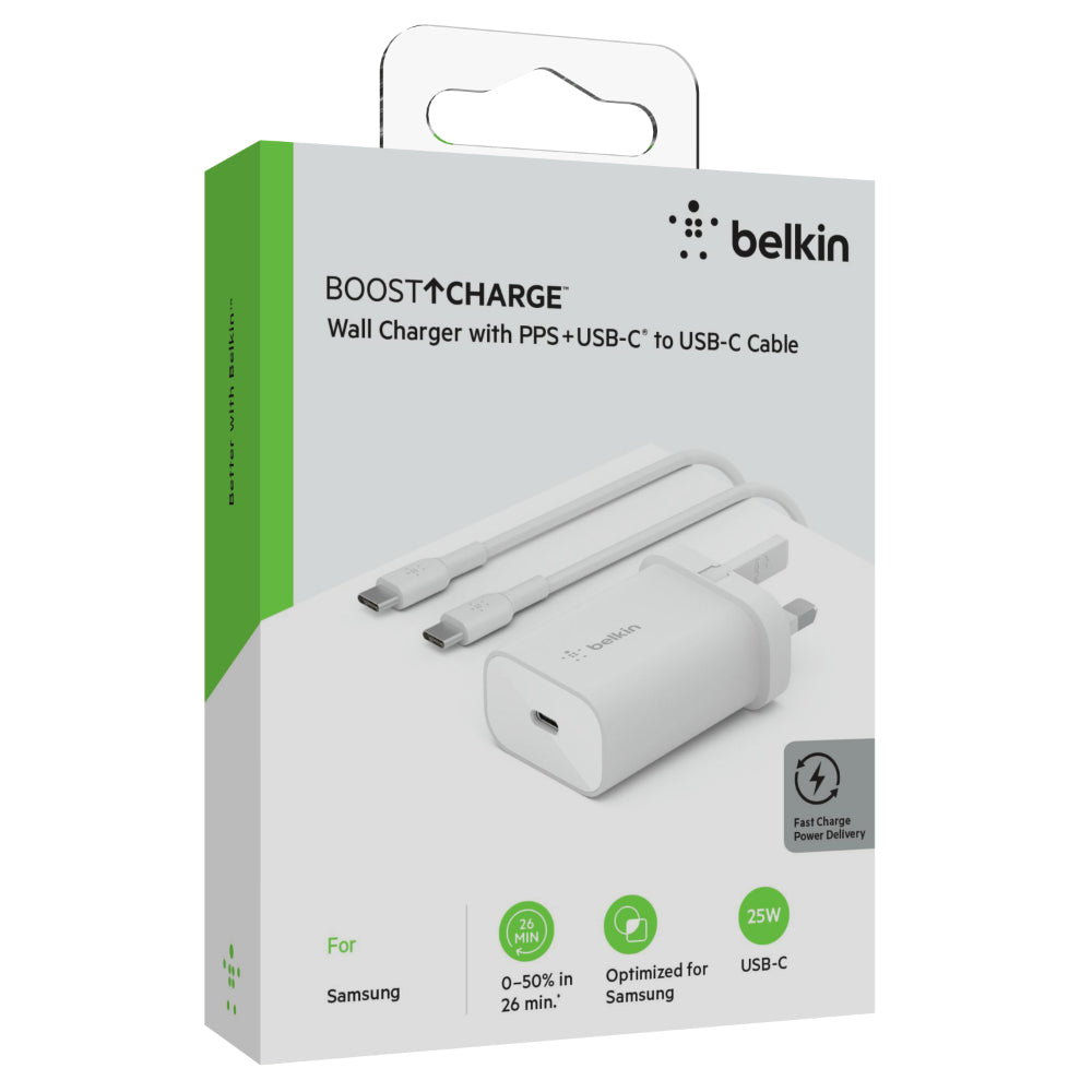 BELKIN BoostCharge 25W Wall Charger with PPS USB-C - White